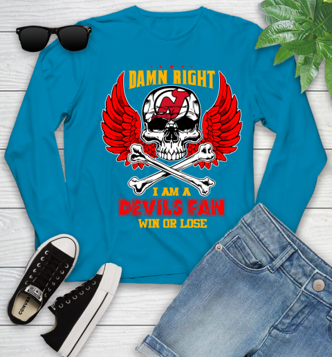 NHL Damn Right I Am A New Jersey Devils Win Or Lose Skull Hockey Sports Youth Long Sleeve 8