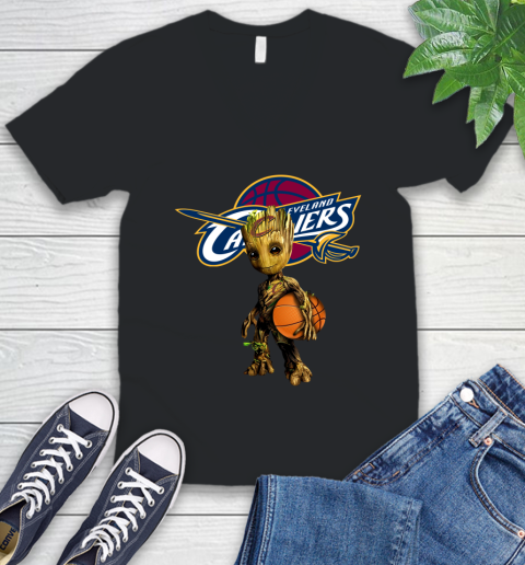 Cleveland Cavaliers NBA Basketball Groot Marvel Guardians Of The Galaxy V-Neck T-Shirt 2