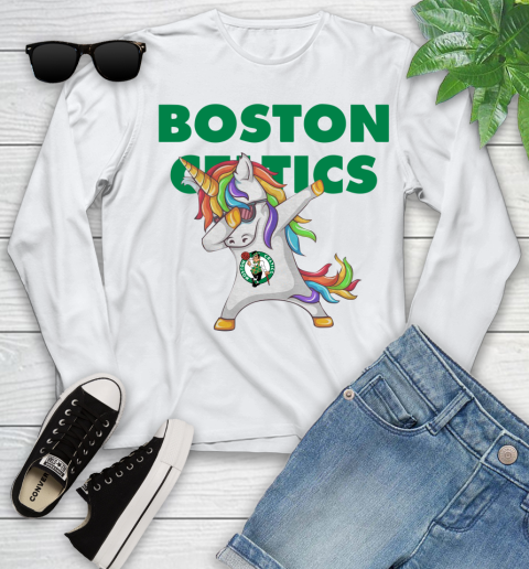 Boston Celtics NBA Basketball Funny Unicorn Dabbing Sports Youth Long Sleeve