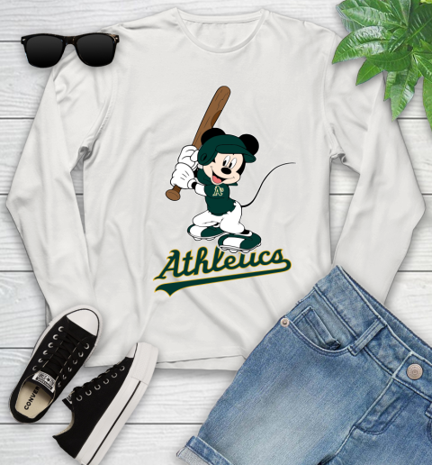 MLB Baseball Oakland Athletics Cheerful Mickey Mouse Shirt Youth Long Sleeve 12