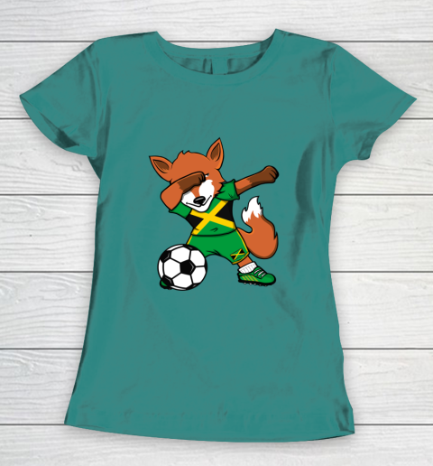 Dabbing Fox Jamaica Soccer Fans Jersey Jamaican Football Fan Women's T-Shirt 12