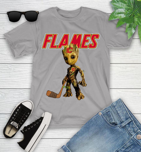 Calgary Flames NHL Hockey Groot Marvel Guardians Of The Galaxy Youth T-Shirt 4