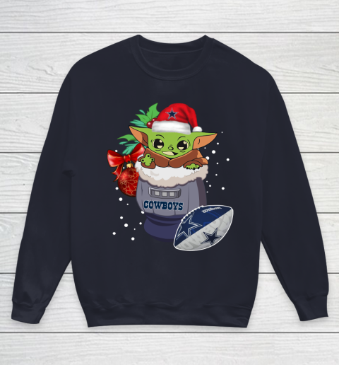 Dallas Cowboys Christmas Baby Yoda Star Wars Funny Happy NFL Youth Sweatshirt 3