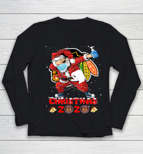 Chicago Blackhawks Funny Santa Claus Dabbing Christmas 2020 NHL Youth Long Sleeve