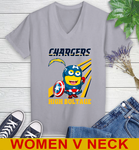 NFL Football Los Angeles Chargers Captain America Marvel Avengers Minion Shirt Women's V-Neck T-Shirt 4