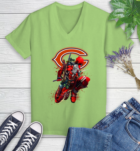 NFL Deadpool Marvel Comics Sports Football Chicago Bears Women's V-Neck T-Shirt 11