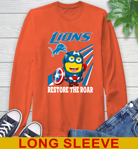 NFL Football Detroit Lions Captain America Marvel Avengers Minion Shirt Long Sleeve T-Shirt 4