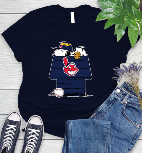 MLB Cleveland Indians Snoopy Woodstock The Peanuts Movie Baseball T Shirt Women's T-Shirt 3