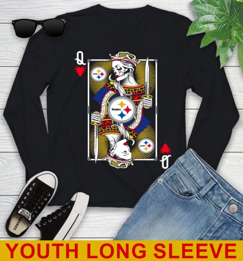 NFL Football Pittsburgh Steelers The Queen Of Hearts Card Shirt Youth Long Sleeve