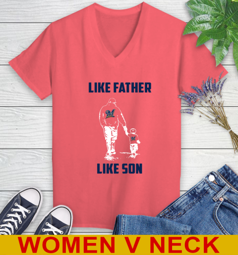 Milwaukee Brewers MLB Baseball Like Father Like Son Sports Women's V-Neck T-Shirt 6