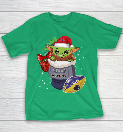 Baltimore Ravens Christmas Baby Yoda Star Wars Funny Happy NFL Youth T-Shirt