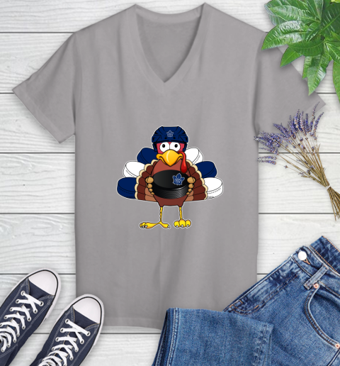 Toronto Maple Leafs Turkey Thanksgiving Day Women's V-Neck T-Shirt 4