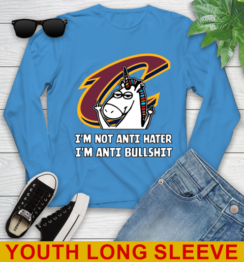 Cleveland Cavaliers NBA Basketball Unicorn I'm Not Anti Hater I'm Anti Bullshit Youth Long Sleeve 8