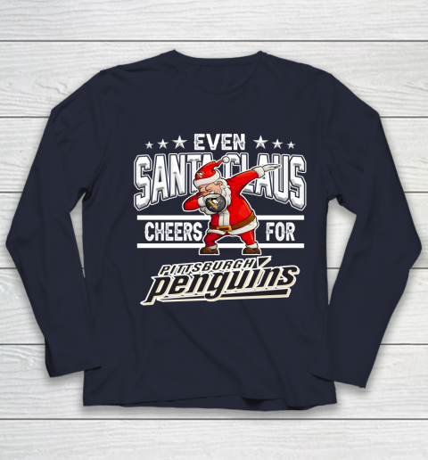 Pittsburgh Penguins Even Santa Claus Cheers For Christmas NHL Youth Long Sleeve 2