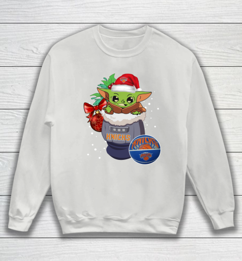 New York Knicks Christmas Baby Yoda Star Wars Funny Happy NBA Sweatshirt 5