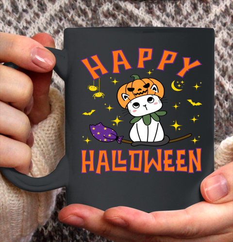 Halloween Shirt For Women and Cat Happy Halloween Cat Pumpkin Cute Kitten Witch Kawaii Neko Ceramic Mug 11oz