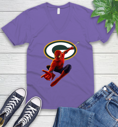 NFL Spider Man Avengers Endgame Football Green Bay Packers V-Neck T-Shirt 9