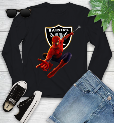 NFL Spider Man Avengers Endgame Football Oakland Raiders Youth Long Sleeve 2