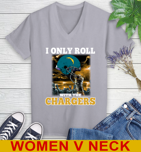Los Angeles Chargers NFL Football I Only Roll With My Team Sports Women's V-Neck T-Shirt 4