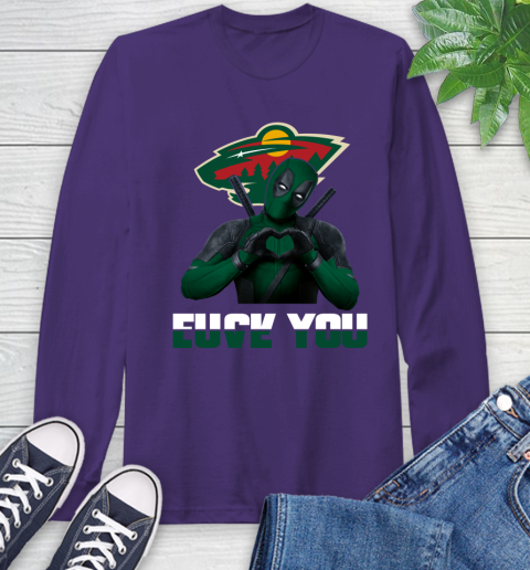 NHL Minnesota Wild Deadpool Love You Fuck You Hockey Sports Long Sleeve T-Shirt 5