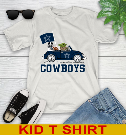 NFL Football Dallas Cowboys Darth Vader Baby Yoda Driving Star Wars Shirt Youth T-Shirt 12