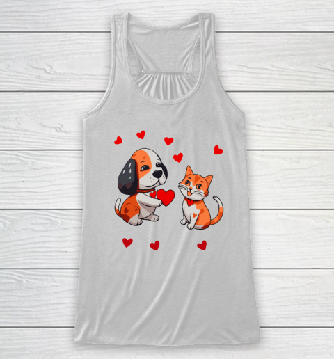 A Dog That Offers A Red Heart For Me A Cat On A Valentine Racerback Tank