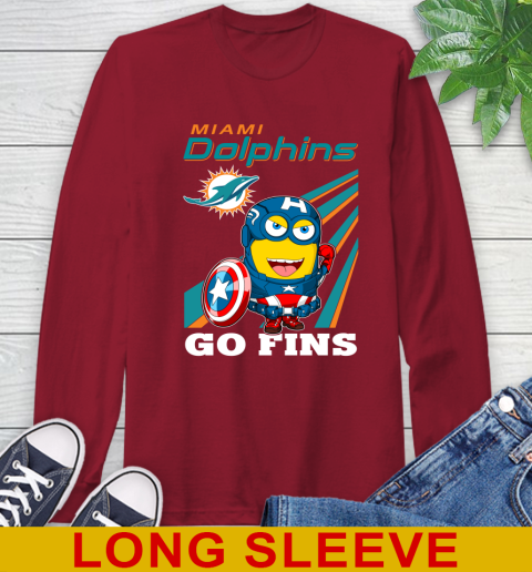 NFL Football Miami Dolphins Captain America Marvel Avengers Minion Shirt Long Sleeve T-Shirt 9
