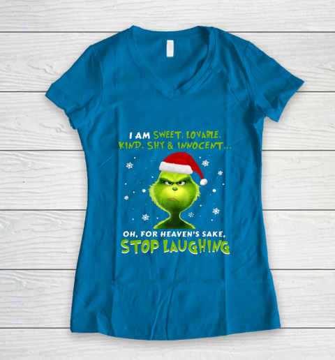 I Am Sweet Lovable Kind Shy Innocent Grinch Christmas Women's V-Neck T-Shirt 5