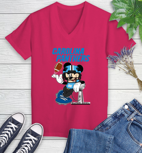 NFL Carolina Panthers Mickey Mouse Disney Super Bowl Football T Shirt Women's V-Neck T-Shirt 9
