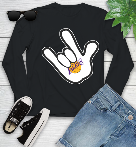 Los Angeles Lakers NBA Basketball Mickey Rock Hand Disney Youth Long Sleeve 2