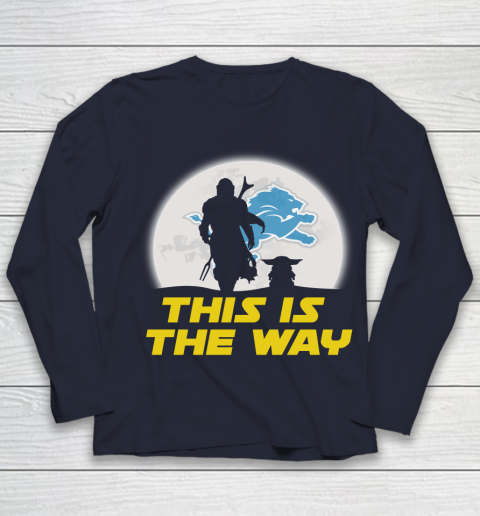Detroit Lions NFL Football Star Wars Yoda And Mandalorian This Is The Way Youth Long Sleeve 2