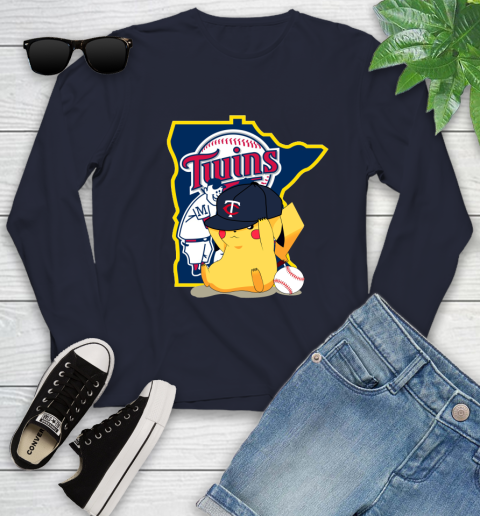 MLB Pikachu Baseball Sports Minnesota Twins Youth Long Sleeve 3