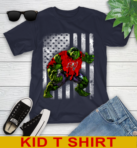 Tampa Bay Buccaneers Hulk Marvel Avengers NFL Football American Flag Youth T-Shirt 2