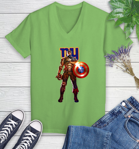 NFL Captain America Marvel Avengers Endgame Football Sports New York Giants Women's V-Neck T-Shirt 11