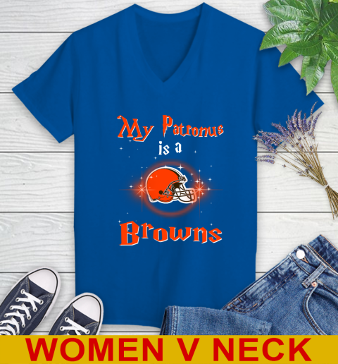 NFL Football Harry Potter My Patronus Is A Cleveland Browns Women's V-Neck T-Shirt 9