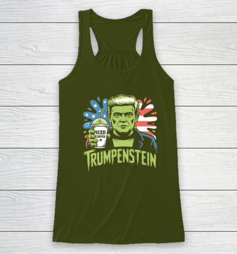 Trumpenstein Funny Iced Coffee Drink Halloween 4th of July USA Flag Racerback Tank 2