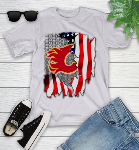 Calgary Flames NHL Hockey American Flag Youth T-Shirt 4