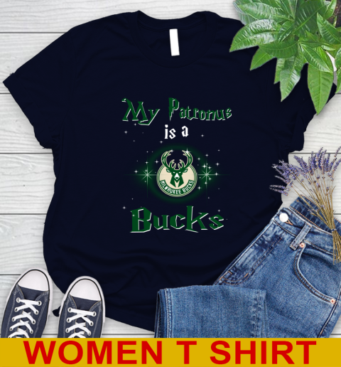 NBA Basketball Harry Potter My Patronus Is A Milwaukee Bucks Women's T-Shirt 3 NBA Basketball Harry Potter My Patronus Is A Milwaukee Bucks Women's T-Shirt - Image 3