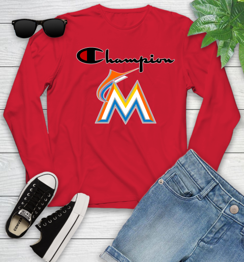MLB Baseball Miami Marlins Champion Shirt Youth Long Sleeve 9
