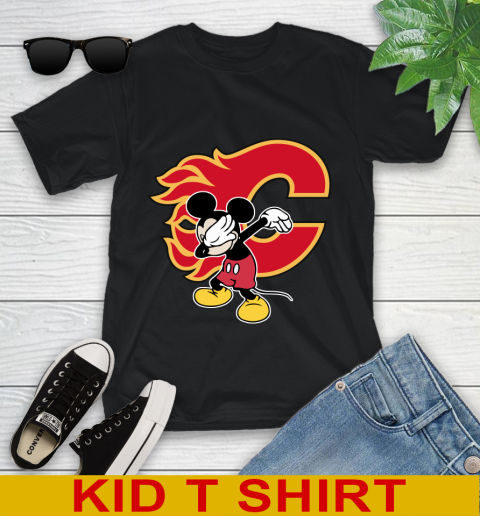 Calgary Flames NHL Hockey Dabbing Mickey Disney Sports Youth T-Shirt 2