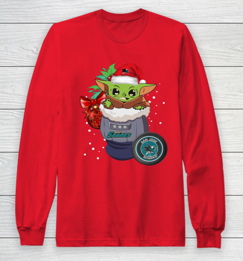 San Jose Sharks Christmas Baby Yoda Star Wars Funny Happy NHL Long Sleeve T-Shirt 10