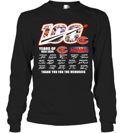 100 Chicago Bears Years Of 1920 2020 Thank You For The Memories Signatures Long Sleeve T-Shirt