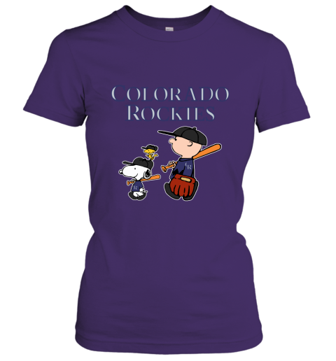 Colorado Rockies Let's Play Baseball Together Snoopy MLB Women's T-Shirt