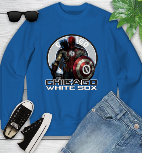MLB Captain America Thor Spider Man Hawkeye Avengers Endgame Baseball Chicago White Sox Youth Sweatshirt 8