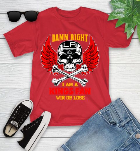 NHL Damn Right I Am A Los Angeles Kings Win Or Lose Skull Hockey Sports Youth T-Shirt 13