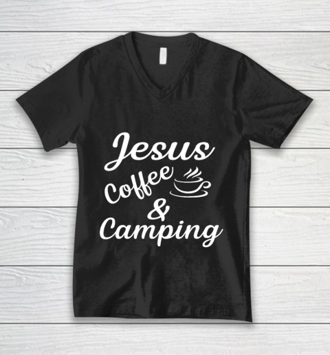 Jesus coffe Camping V-Neck T-Shirt