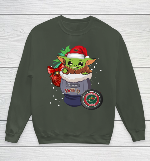 Minnesota Wild Christmas Baby Yoda Star Wars Funny Happy NHL Youth Sweatshirt 10