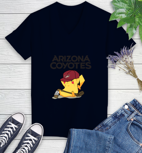 NHL Pikachu Hockey Sports Arizona Coyotes Women's V-Neck T-Shirt 3