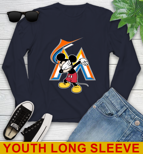 Miami Marlins MLB Baseball Dabbing Mickey Disney Sports Youth Long Sleeve 3