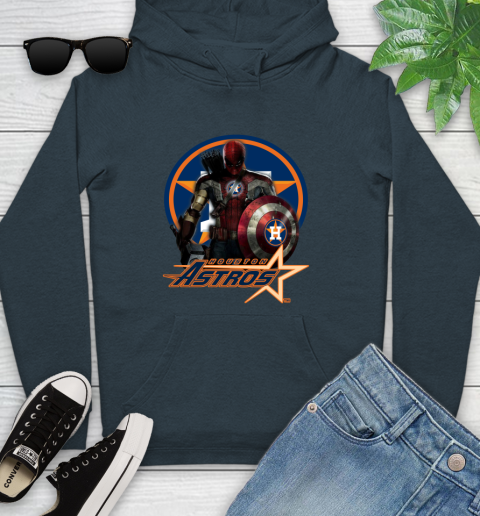MLB Captain America Thor Spider Man Hawkeye Avengers Endgame Baseball Houston Astros Youth Hoodie 8